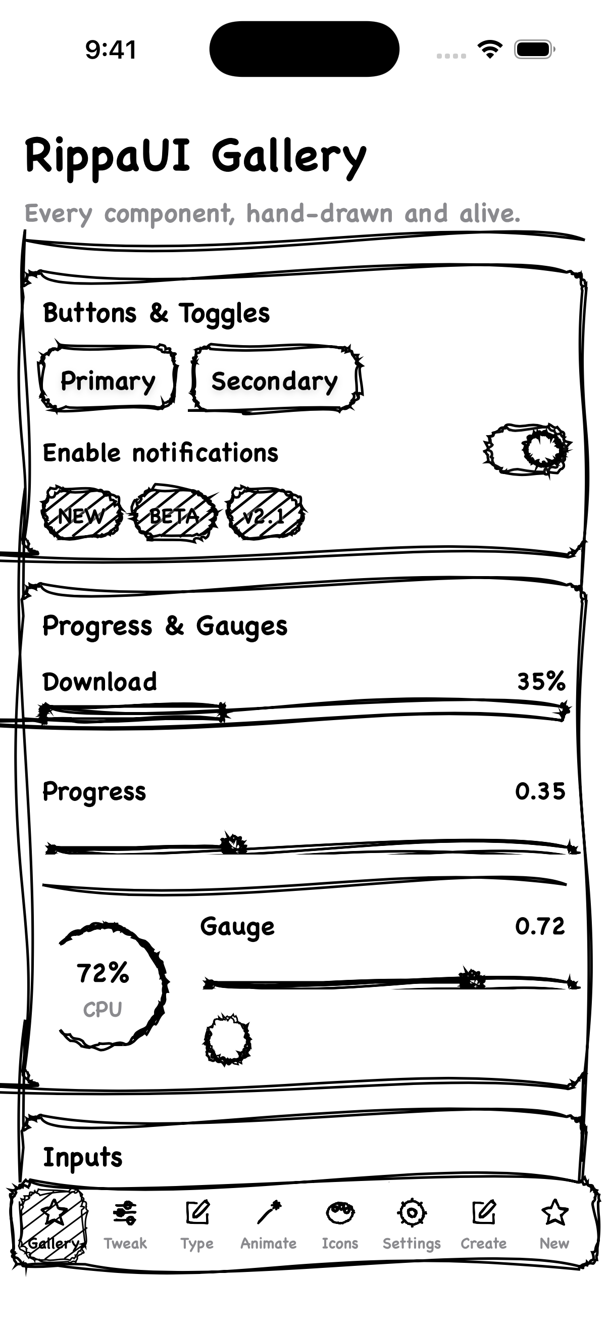 RippaUI running on iPhone